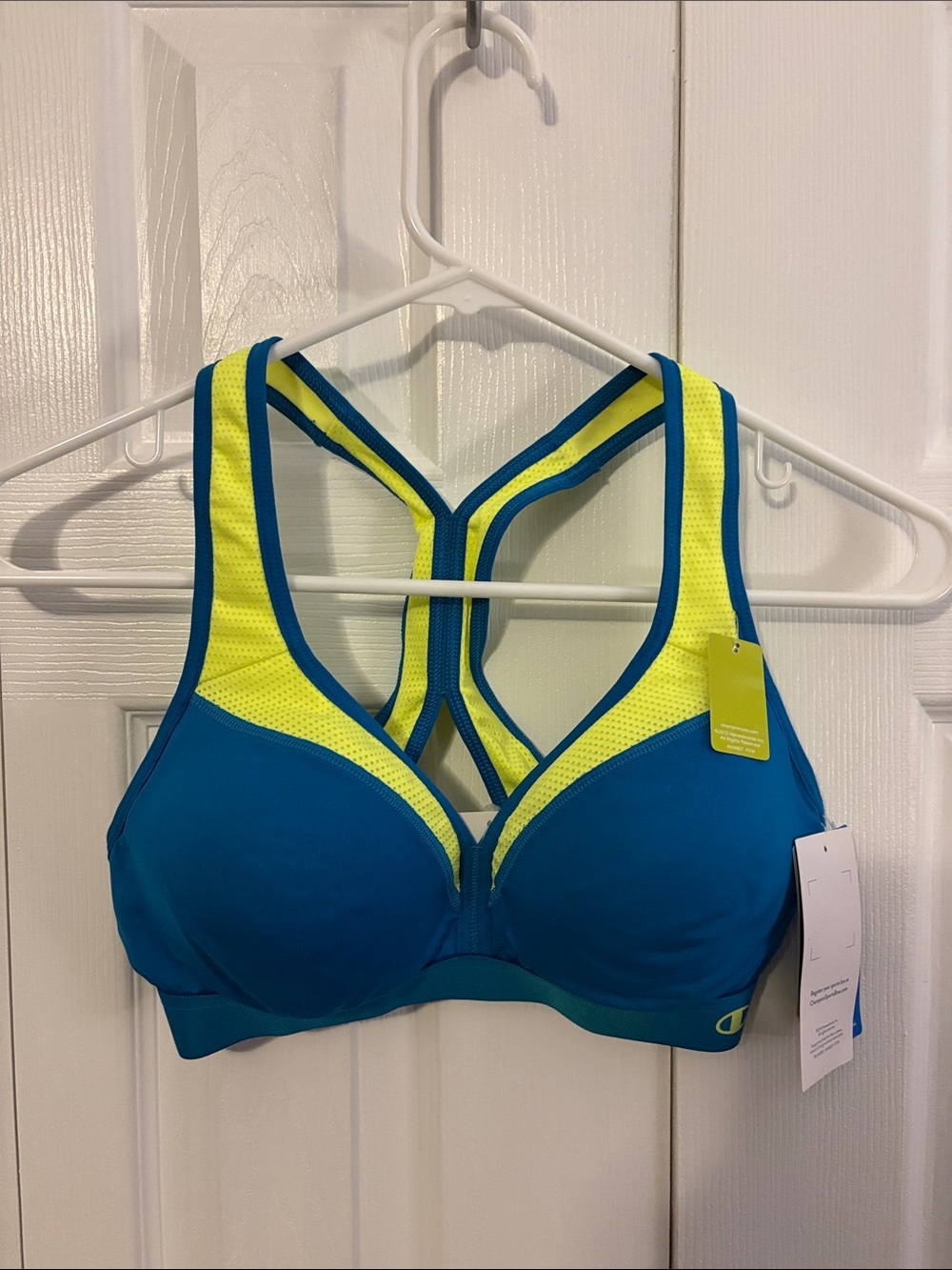 Champion Blue and Neon Yellow Racerback Sports Bra